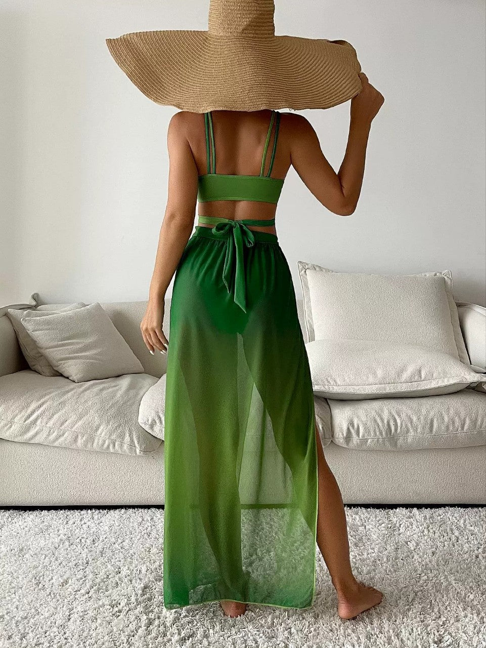 Green Gradient Elizabeth Ainsley Bikini Three-Piece Set