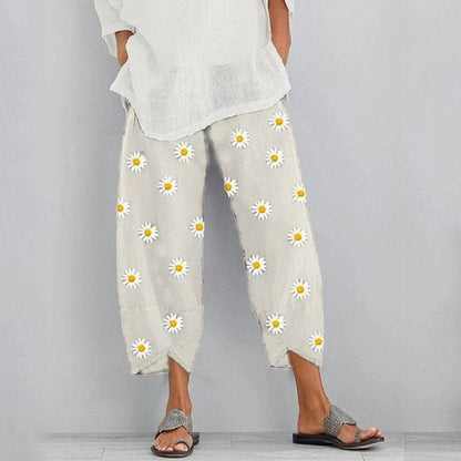 Floral Cropped Elastic Waist Pants by Elizabeth Ainsley