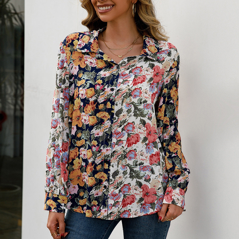 Colorblock Floral Elizabeth Ainsley Everyday Shirt Top