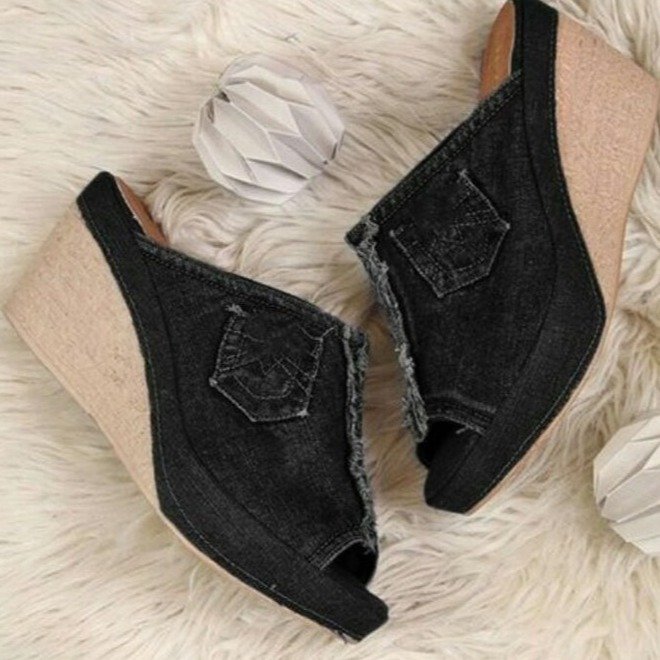 Chic Denim Wedge Sandals by Elizabeth Ainsley