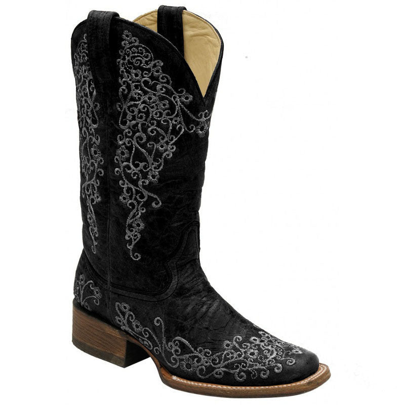 Elizabeth Ainsley Embroidered Mid-Calf Boots - Chunky Heel
