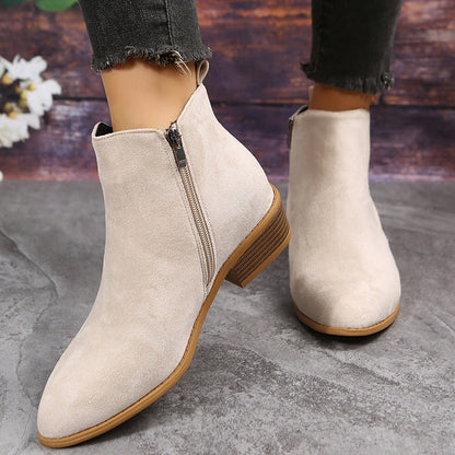 Elizabeth Ainsley Suede Ankle Boots - Thick Heel Comfort