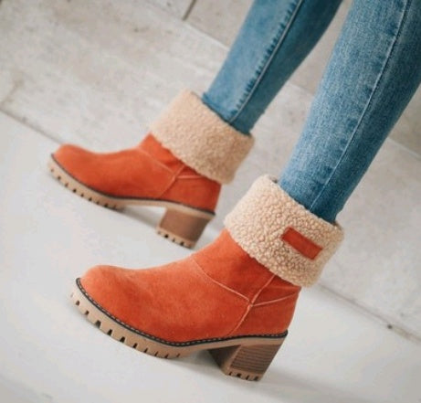 Bea | Mid-Tube Thick Heel Suede Snow Boots - Orthopedic Warm Comfort Style