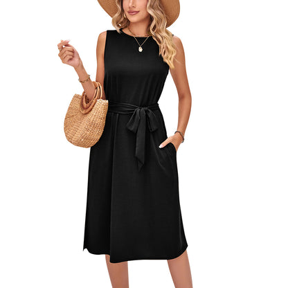 Chic Sleeveless Belted Midi Dress by Elizabeth Ainsley