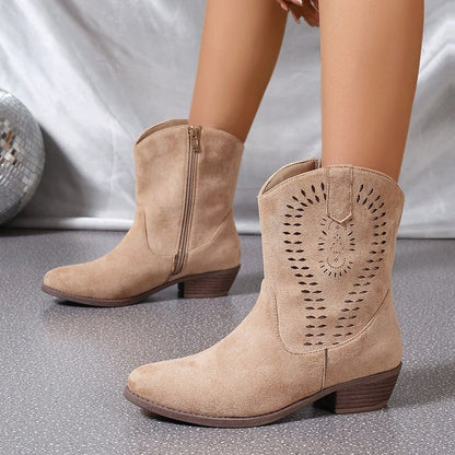 Elizabeth Ainsley Wedge Boots - Hollow-out & Side Zipper
