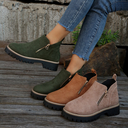 Elizabeth Ainsley Suede Ankle Boots - Side Zipper Comfort
