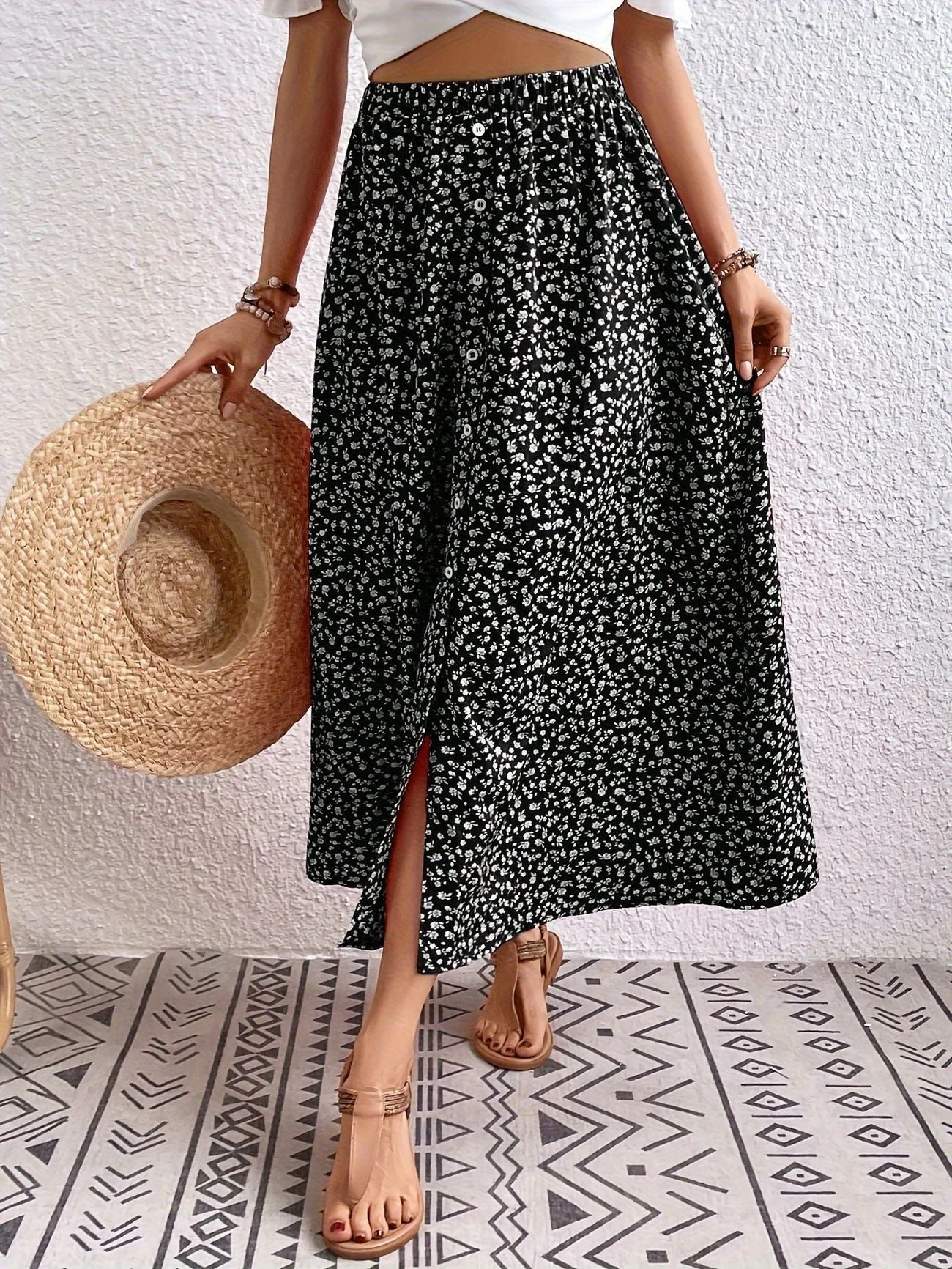 Pastoral Floral A-Line Skirt by Elizabeth Ainsley