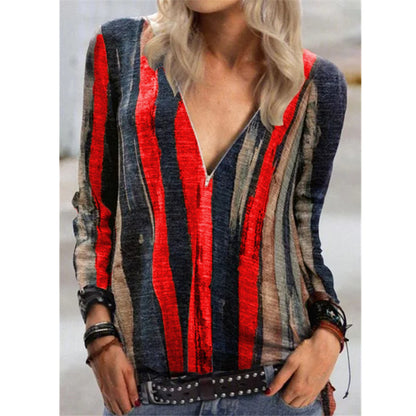 Vibrant Stripe Elizabeth Ainsley V-Neck Zip Top