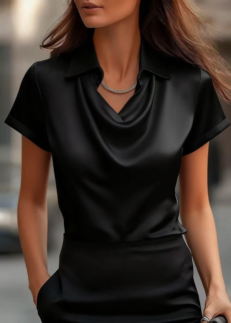 Chic Satin Boat-Neck Blouse by Elizabeth Ainsley