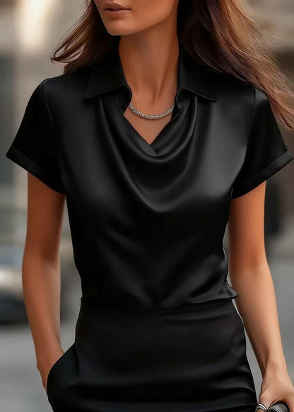 Chic Satin Boat-Neck Blouse by Elizabeth Ainsley