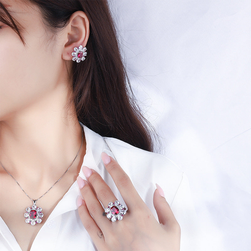 Ruby Red Floral Jewelry Set