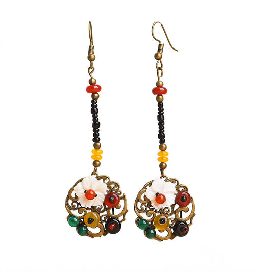 Bohemian Vintage Floral Beaded Dangle Earrings – Multicolor Ethnic Handmade Style