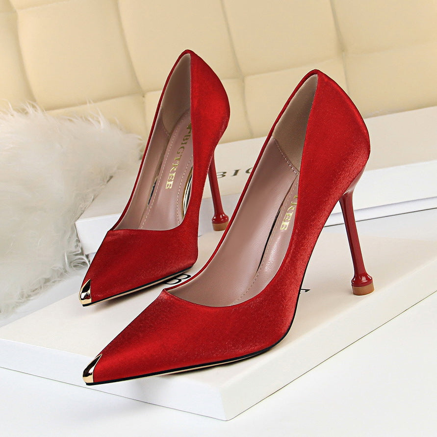 Elegant Metallic Satin Heels by Elizabeth Ainsley
