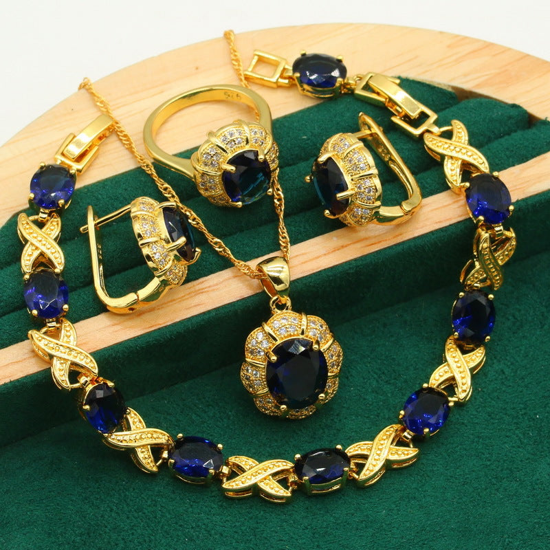 Luxury Emerald Green Rhinestone Jewelry Set