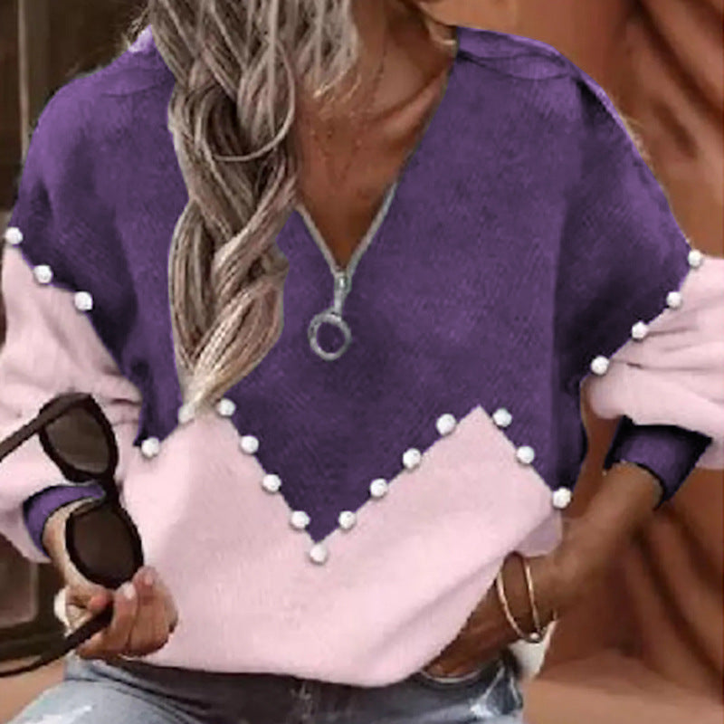 Chic Pearl Trim Elizabeth Ainsley Knitted Sweater Blouse