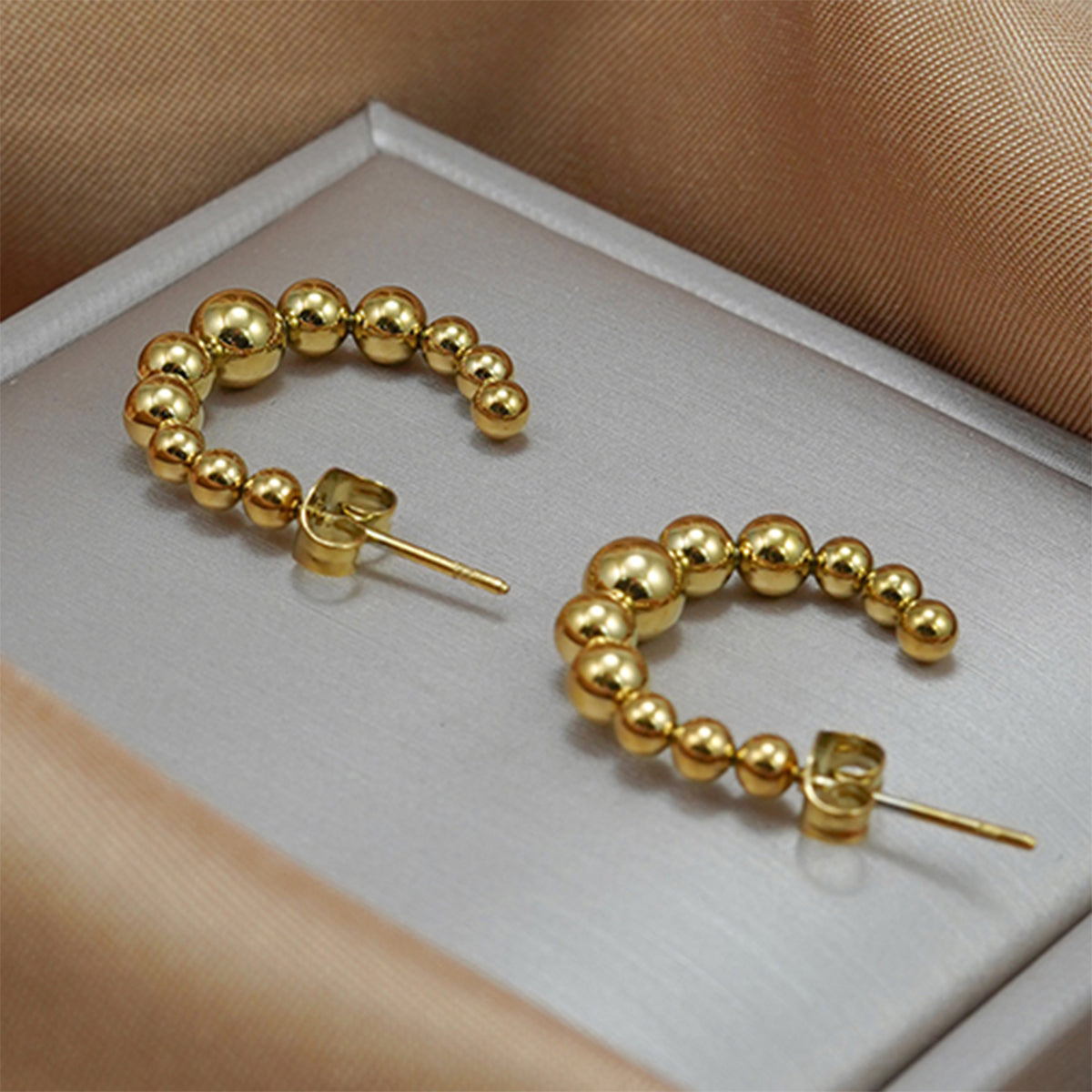 Beaded Curve Necklace & Matching Hoop Stud Earrings