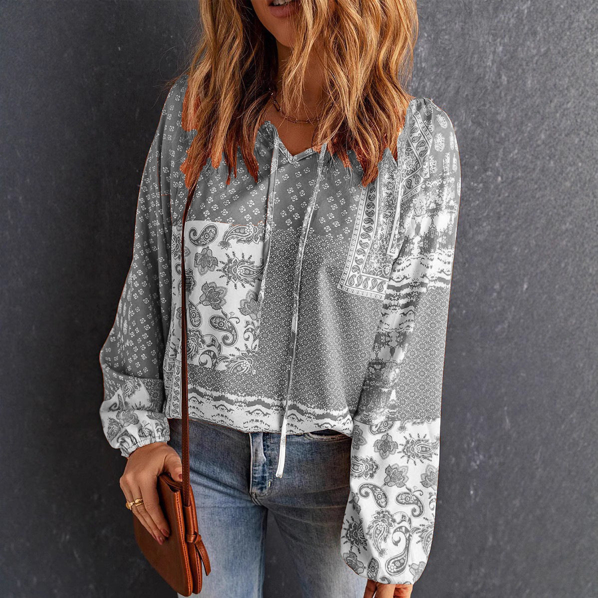 Boho Print Elizabeth Ainsley Long Sleeve Blouse