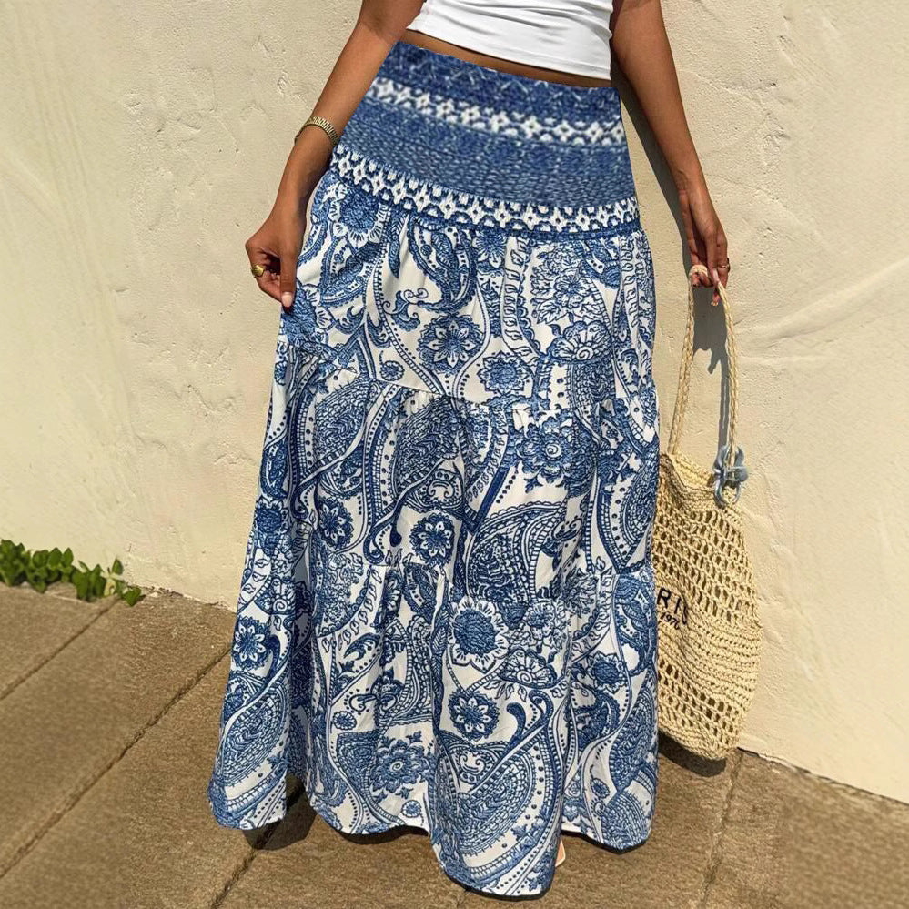 Bohemian Blue Print Elizabeth Ainsley Maxi Skirt
