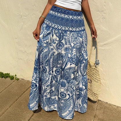 Bohemian Blue Print Elizabeth Ainsley Maxi Skirt