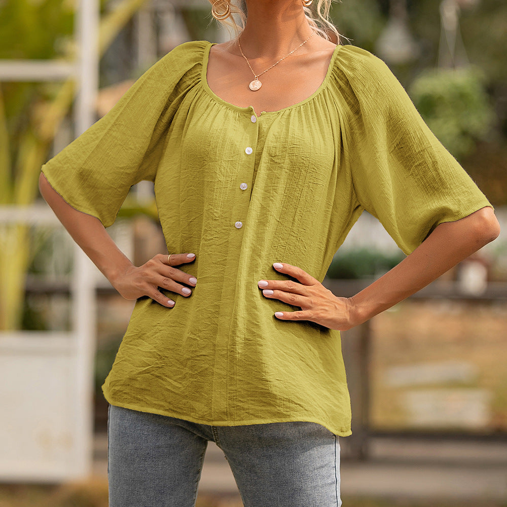 Chic Square Collar Top Elizabeth Ainsley Short Sleeve