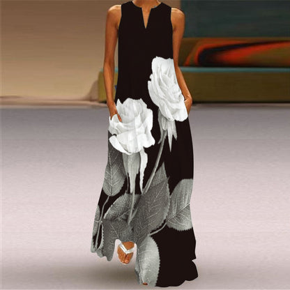 Retro Print Long Dress by Elizabeth Ainsley
