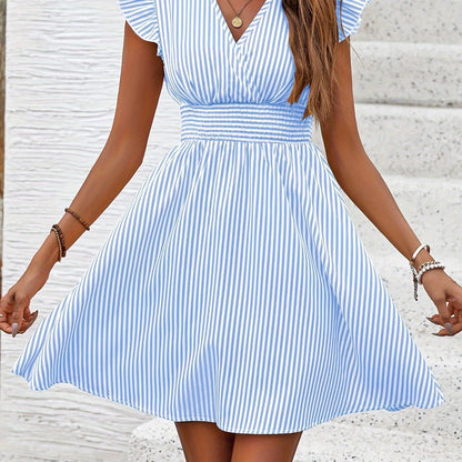Chic Striped Elizabeth Ainsley V-Neck Waist Dress