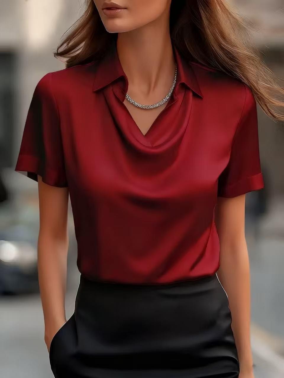 Chic Satin Boat-Neck Blouse by Elizabeth Ainsley