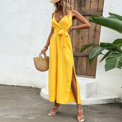 Vibrant Yellow Elizabeth Ainsley Self-Tie Jumpsuit