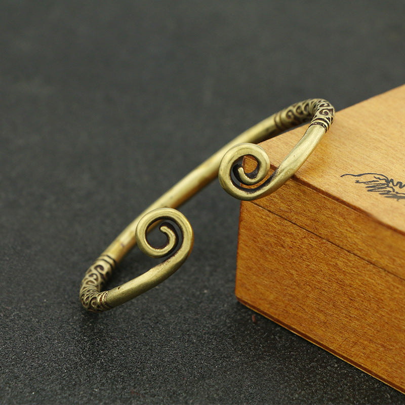 Scroll-End Open Cuff Bracelet with Artisan-Inspired Detail