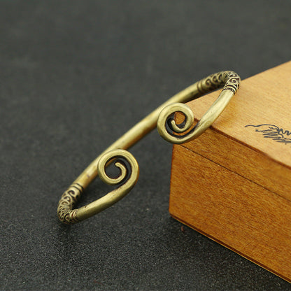 Scroll-End Open Cuff Bracelet with Artisan-Inspired Detail