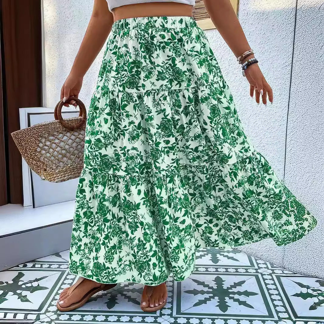 Floral Print Elizabeth Ainsley Plus Size Maxi Skirt