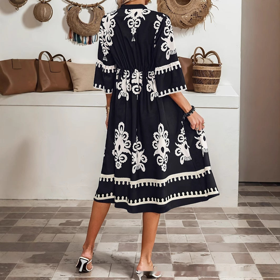Boho Print V-Neck Dress Elizabeth Ainsley