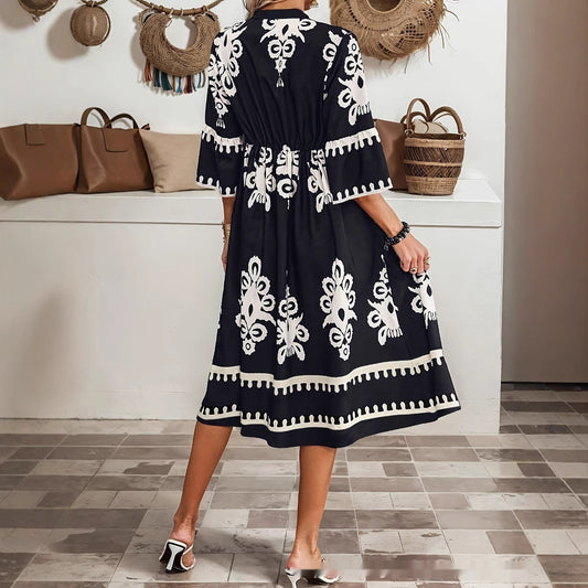 Boho Print V-Neck Dress Elizabeth Ainsley