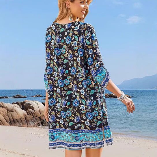 Boho Floral Elizabeth Ainsley Tassel Mini Dress