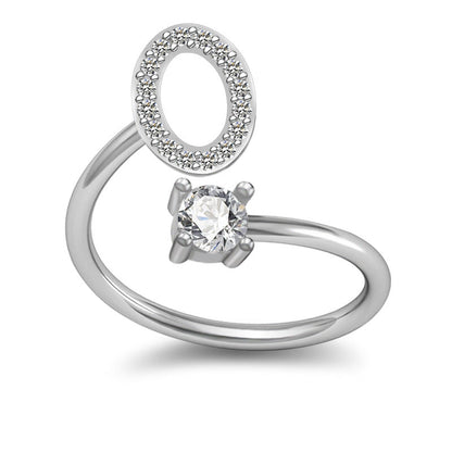 Personalized Initial Letter Ring with Pavé Stone Accent