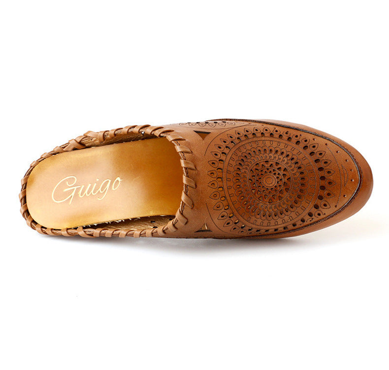 Vintage Leather Mid-Heel Sandals by Elizabeth Ainsley