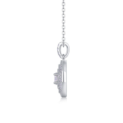 Classic Moissanite Double Halo Pendant Necklace