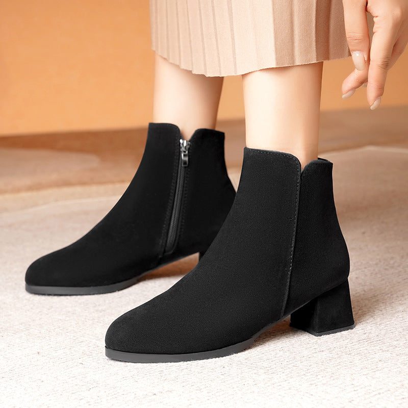 Elizabeth Ainsley Suede Boots - Pointed Toe, Side Zipper