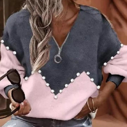 Chic Pearl Trim Elizabeth Ainsley Knitted Sweater Blouse