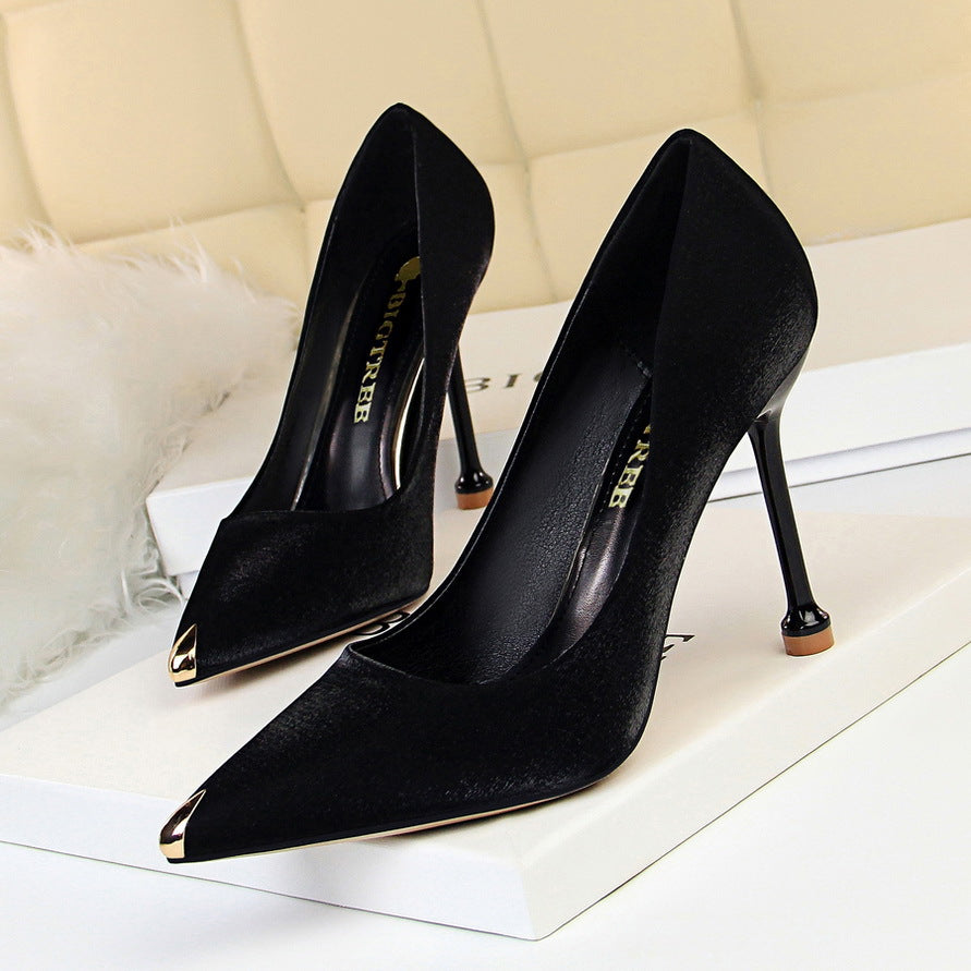 Elegant Metallic Satin Heels by Elizabeth Ainsley