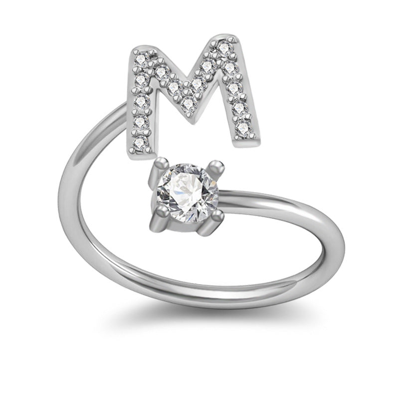 Personalized Initial Letter Ring with Pavé Stone Accent