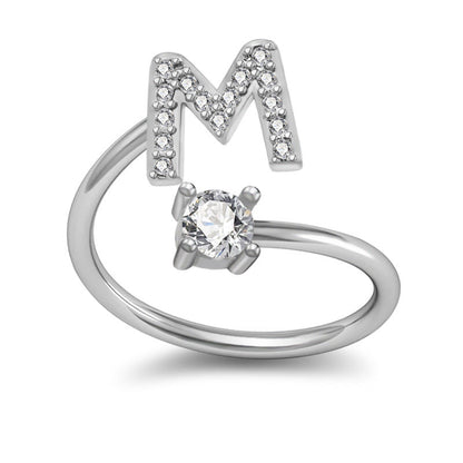 Personalized Initial Letter Ring with Pavé Stone Accent