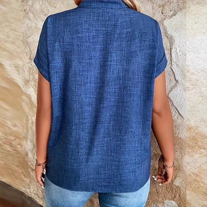 Elegant Elizabeth Ainsley Notched V-Neck Batwing Blouse