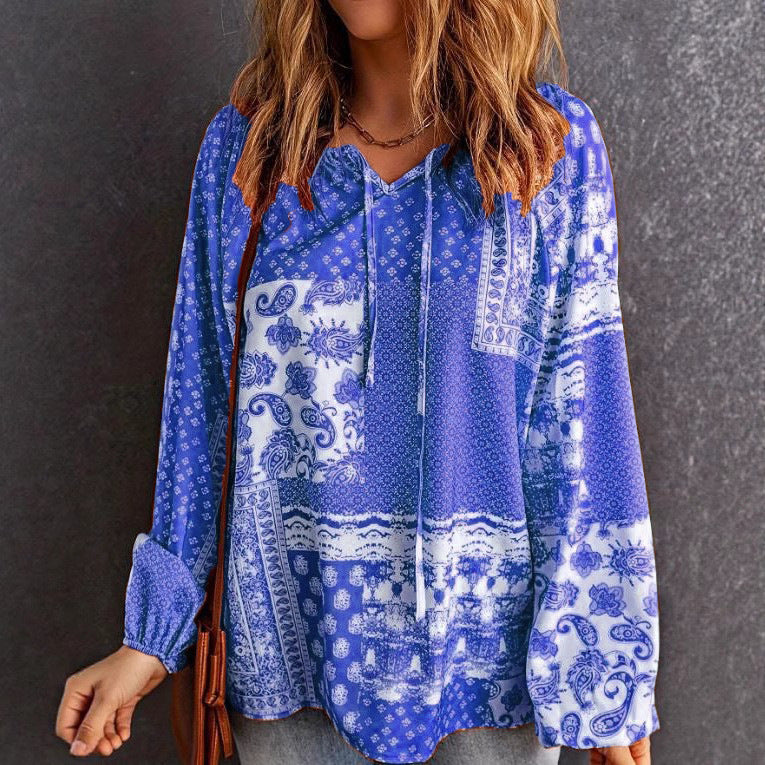 Boho Print Elizabeth Ainsley Long Sleeve Blouse