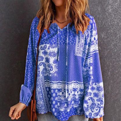 Boho Print Elizabeth Ainsley Long Sleeve Blouse