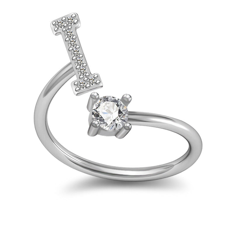 Personalized Initial Letter Ring with Pavé Stone Accent