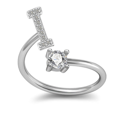 Personalized Initial Letter Ring with Pavé Stone Accent