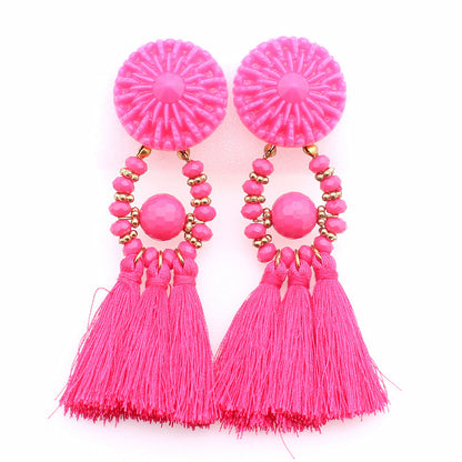 Bold Boho Tassel Earrings with Beaded Accents