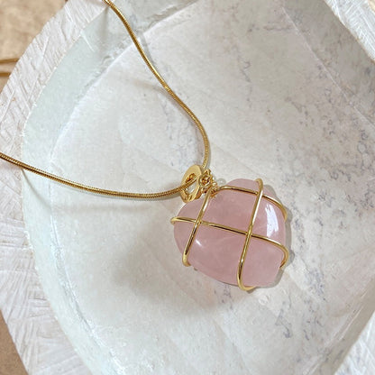 Gold Wire-Wrapped Moonstone Pendant Necklace