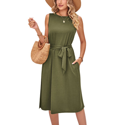Chic Sleeveless Belted Midi Dress by Elizabeth Ainsley